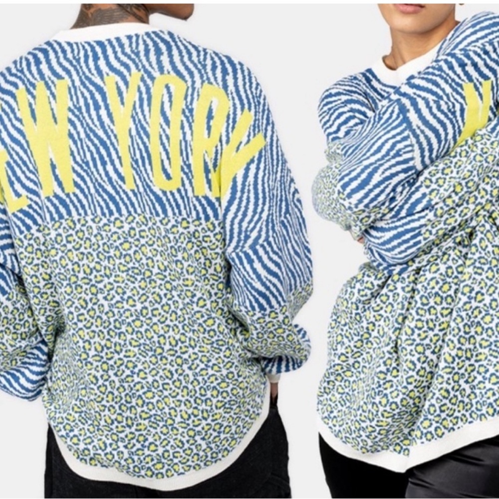 New spirit jersey animal print New York oversize sweater size medium MSRP $149